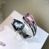 Cluster Ringe Vintage 925 Silber Geometrische Bunte Zirkon Herz Öffnung Ring Weibliche Stempel Wasser Tropfen Hochzeit Party Mode Schmuck