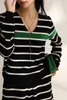 Kobiety swetry wełniane mały sweter z klasycznymi paskami ozdobionymi czarnymi i zielonymi prostymi kobietami