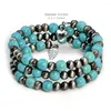 Pulseira de contas de camada tripla Strand Yumfeel Western Cowgirl Pearl Turquesa Charms Bangle