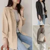 Kvinnors kostymer 2023 Autumn Womens Long Sleeve Work Suit Ladies Cotton Coat Solid Color Pocket Short Windbreaker Lapel Korea