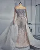 2023 out árabe aso ebi plus size luxuoso vestido de casamento sereia cristais frisados vestidos de noiva sexy zj244