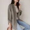 Kvinnors kostymer 2023 Autumn Womens Long Sleeve Work Suit Ladies Cotton Coat Solid Color Pocket Short Windbreaker Lapel Korea