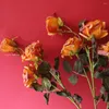 Decoratieve Bloemen 3 Hoofden INS Gedroogde Rozen Tak Gerimpeld Kunstmatig Voor Thuis Tafel Decor Valentijn Cadeau Kerst Flores