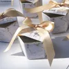 Hediye sargısı yaratıcı gri mermer piramit şeker kutusu çanta parti bebek duş kağıt kutuları paketi düğün iyilikleri teşekkürler259q