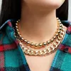 New Punk Gold Color Choker Necklace Collar Hip Hop Big Chunky Aluminum Thick Thin Round Bead Chain Necklace Women Jewelry320o