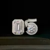 Top marque pur 925 bijoux en argent sterling taille émeraude lettre 5 anneaux de conception gros diamant anneaux de fiançailles de mariage bijoux de luxe320I