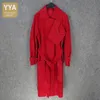 Femmes en cuir Faux printemps automne luxe rouge véritable Long manteau femmes de haute qualité en daim en peau de mouton coupe-vent veste bureau dame pardessus 230928