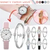 Relógios de pulso mulheres relógio dial pulseira relógios conjunto senhoras pulseira de couro quartzo relógio de pulso feminino relogio mujer