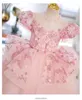 Crystal Flower Dresses For Wedding Pink Pärledspets Appliced ​​Toddler Girl Pageant Dress Ball Gown Kids Formal Wear Party Prom Gowns 403