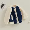 Coat Beqeuewll småbarn fleece vinter casual kontrast färg jacka knapp cardigan för spädbarn baby fall outwear topps 230928