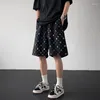 Short de sport à carreaux pour hommes, cinq points, pur coton, noir, élastique, taille moyenne, ample, tendance, décontracté, droit, mi-long, mode