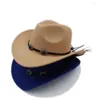 Berets Luckylianji lã feltro ocidental cowboy chapéu de aba larga cowgirl retro banda sombrero para adulto / criança (54/57/61cm)