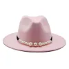 fedora solid elegant pearl belt buckle classic winter women hats pink fascinator wedding formal felt hat womens318p