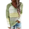 Damesblouses Trekkoord Damestop Gestreept Patchwork Dame Colorblock Hoodie Gezellige gebreide herfst-/wintertrui