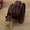 Cinture UOMO Cintura casual in pelle di vitello Cintura in metallo ramato con fibbia liscia Stile unisex Pelle intrecciata Larghezza 3 cm