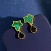 Studörhängen högkvalitativ malachitgrön svart sten örhänge zirkon för kvinnor mode smycken le042