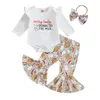 Conjuntos de roupas nascidos bebê menina natal roupa babados manga longa macacão queimado calças e bandana 3pcs roupas de outono