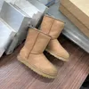 Designer Klassieke Ultra Mini Laarzen Snowboot Platform Kort Dames Heren Bont Schapenvacht Tasman Tazz Kastanje Zand Mosterdzaad Beige Australische Winter Enkel 123