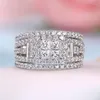 Bröllopsringar Huitan Ly Designed for Women Fashion Square Princess Cubic Zirconia Engagement Proposal Drop Ship Smycken