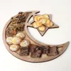 Sieradenzakjes Zakken Houten Crescent Display Tray Moon Star Eid Ramadan Voedsel Serveren Servies Dessert Gebak Houder Decor Party 258v