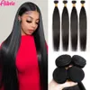 Synthetic s Alibele Straight Bundles With 13X4 Frontal Human Hair 26 Inches Brazilian Weaving Remy Free Part 100 230928