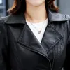 Женская кожаная куртка из искусственной кожи THEME 21, женская модная черная мотоциклетная куртка, длинное байкерское мягкое тонкое женское пальто 230928