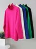 Women's Sweaters 2023 Pink Turtleneck Collar Sweater Women Autumn Winter Solid Knitting Pullovers Oversize Basic Green Blue Jumper Pull