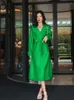 Women's Trench Coats 2023 Spring Luxury British Style Lapel Pocket Lace-up Long Coat Women Classic Loose Drooping Green Female