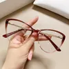 Solglasögon ramar TR90 Gradient Färg Anti Blue Light Glasses Frame Women High Quality Metal Ben Spring Gling Flat Mirror Recept