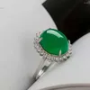 Cluster Rings Silver S925 Natural Jade Green Chalcedony Gemstone Jewelry Oval Women 925 Emerald Bizuteria Box