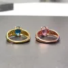 Bagues de cluster Bleu et Rose Topaz 925 Bague en argent 6mm 8mm 1ct Naturel Sterling 18K Plaqué Or Bijoux