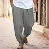 Calças masculinas tendência solta casual algodão e linho confortável perna leve pantalones largos para hombres