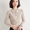 Cardigan en tricot pour femmes, pull à col POLO, veste courte, Slim, couleur unie, chemise à bascule, printemps automne, climatisation, 2023