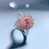Cluster Ringen 925 Sterling Zilver 4 7 Prachtige Drop Roze Glanzend Zirkoon Eeuwige Liefde Ring Voor Vrouwen Verloving Bruiloft fijne Sieraden Geschenken