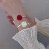 Link bransoletki perłowa bransoletka kwiatowa biała czerwona róża luksusowy koreańsko -mody zestaw biżuterii Zestaw biżuterii