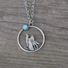 Pendanthalsband Sanlan 1st Animal Wolf and Woman Howling at the Moon Necklace