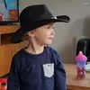 Berets Luckylianji lã feltro ocidental cowboy chapéu de aba larga cowgirl retro banda sombrero para adulto / criança (54/57/61cm)