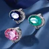 Cluster Anéis Vinregem Oval 13/18mm Lab Criado Sapphire Esmeralda Gemstone Anel Ajustável para Mulheres Noivado Jóias Finas Presentes