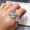 fashion Copper Plated Glossy Clover Open Double Flower Ring Women Rose Gold Stainless Steel Rings For Party Gift Jewelry for women257b