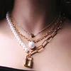 Pendanthalsband Vintage Pearl Multilayer Lock Necklace For Women Fashion Trend Ladies Birthday Present Party Jewelry Wholesale Direct