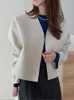 여자 양모 블렌드 한국 버전 Normcore Short Woman Furry Cardigan vneck 퍼프 슬리브 느슨한 재킷 가을 사무실 레이디 솔리드 세련