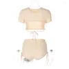 Survêtements pour femmes BKLD Simple Sexy Survêtement Femmes Assortiment Ensemble À Manches Courtes À Bretelles T-shirt Court Cordon Taille Haute Short