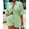 Survêtements pour femmes Summer Femmes Deux Pièces Blazer Shorts Ensemble Mode Femme Casual Rayé Boutonné Chemise Costume Femme Vêtements