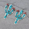 Boucles d'oreilles pendantes Vintage en pierre bleue Cactus pour femmes, pendentif bohème à la mode pour bijoux de fête, vente en gros, Aretes, 2023