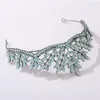 Hair Clips Luxury Forest Crystal Jelly Leaves Wedding Crown Green Rhinestone Bridal Diadem Headdress Tiaras Bride Costume Accessories