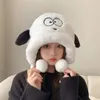 Beanieskull Caps Cartoon Puppy Peluş Şapka Kadınlar İçin Sonbahar Kış Kırık Sıcak Kulak Koruyucu 230928