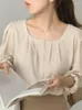 Женские блузки Корейская милая пушистая блузка с рюшами Женские винтажные рубашки с пышными рукавами Темпераментные рубашки Модные простые свободные универсальные топы с круглым вырезом
