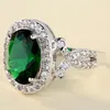 Trouwringen Luxe Klassieke Ring Voor Vrouwelijke Peer Cut Pure Grote Groene Kristal Trendy Zilveren Kleur Sieraden Prinses