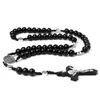 Pendentif Colliers Noir Perles de bois à la main Collier chapelet pour femmes hommes Croix chrétienne Vierge Marie Crucifix Chaîne Religion Bijoux