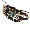 Evil Eye Charm-Armbänder, mehrschichtiges geflochtenes Lederperlen-Armband, türkisfarbenes Perlenarmband für Herren, Modeschmuck